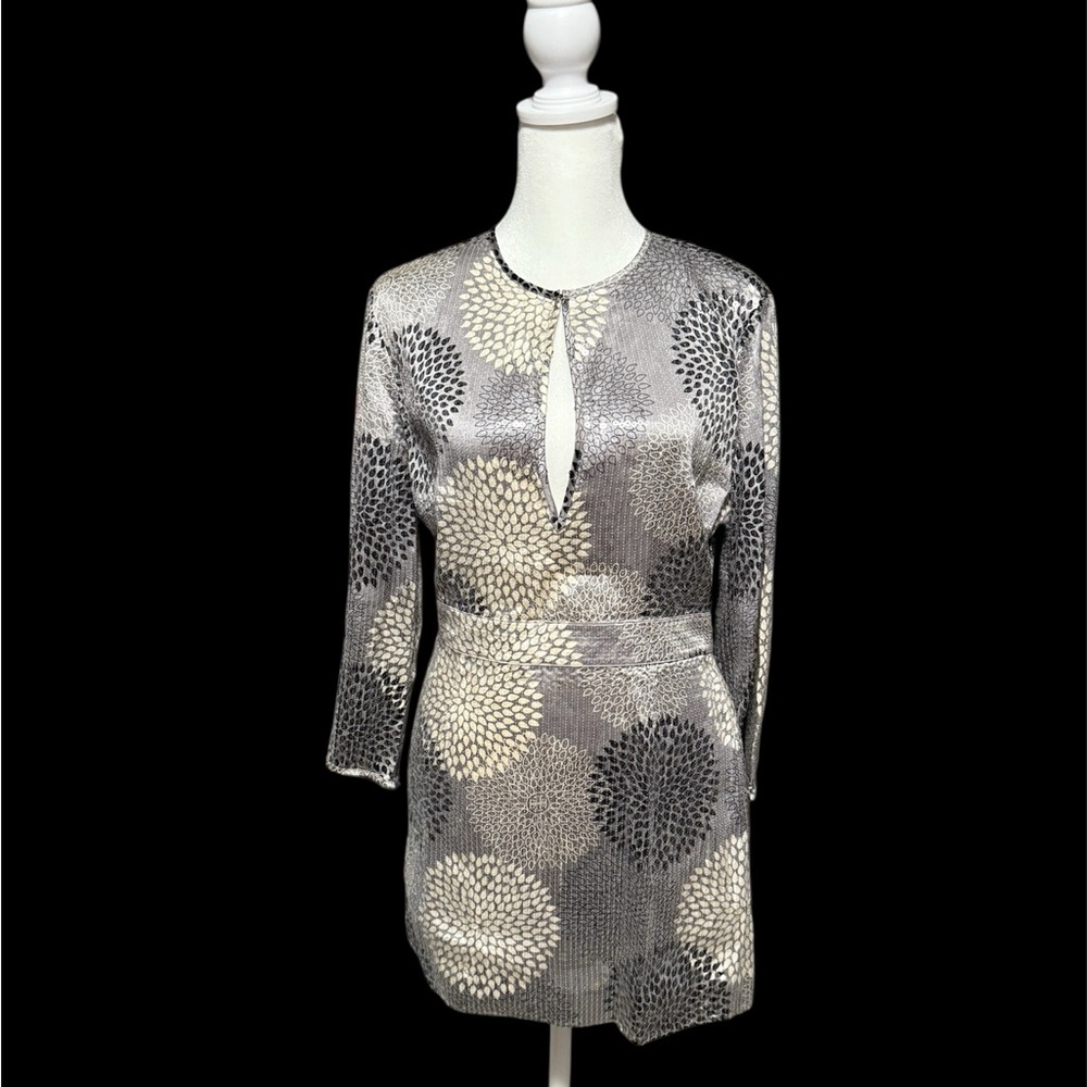 Tory Burch Silver,Black and White Patterned Sequin Top-Size 6